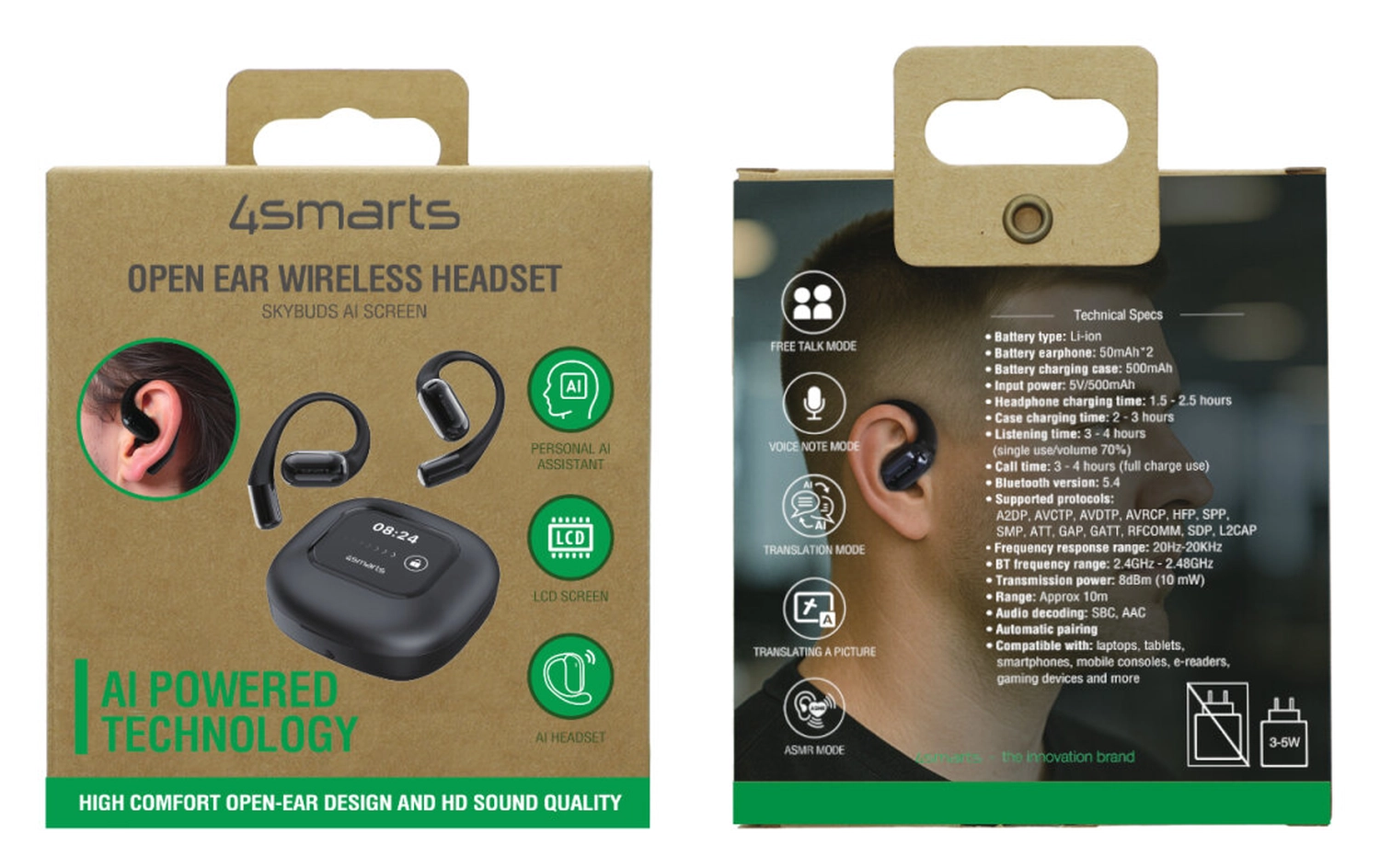 4smarts SkyBuds AI Screen Open-Ear Wireless Headset Bluetooth Oordopjes Zwart afbeelding 15