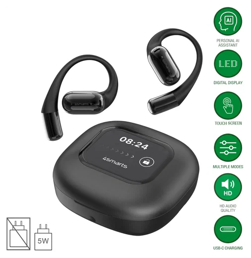 4smarts SkyBuds AI Screen Open-Ear Wireless Headset Bluetooth Oordopjes Zwart afbeelding 2