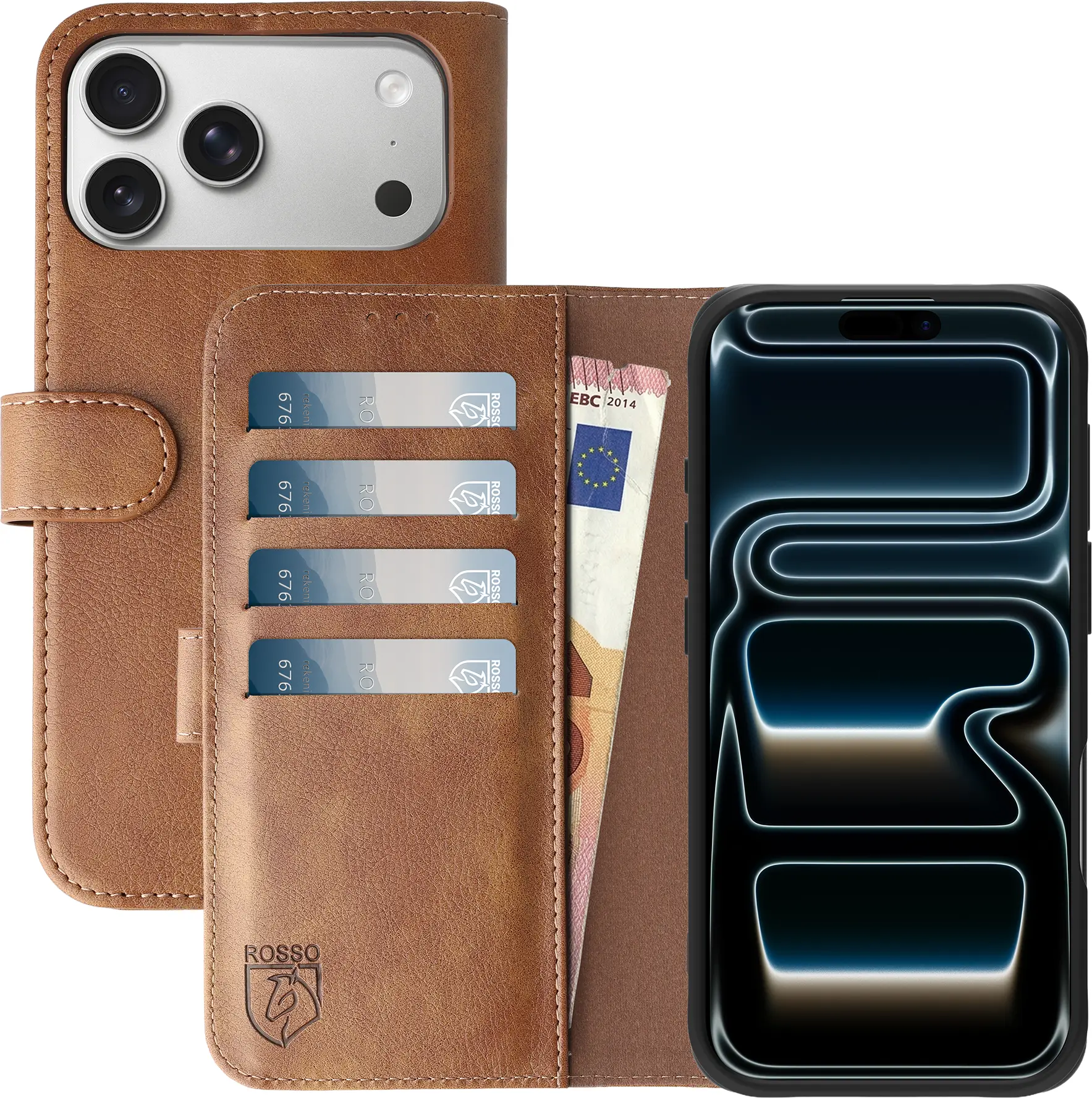Rosso Element Apple iPhone 17 Pro Max Hoesje Book Case Wallet Bruin afbeelding 1