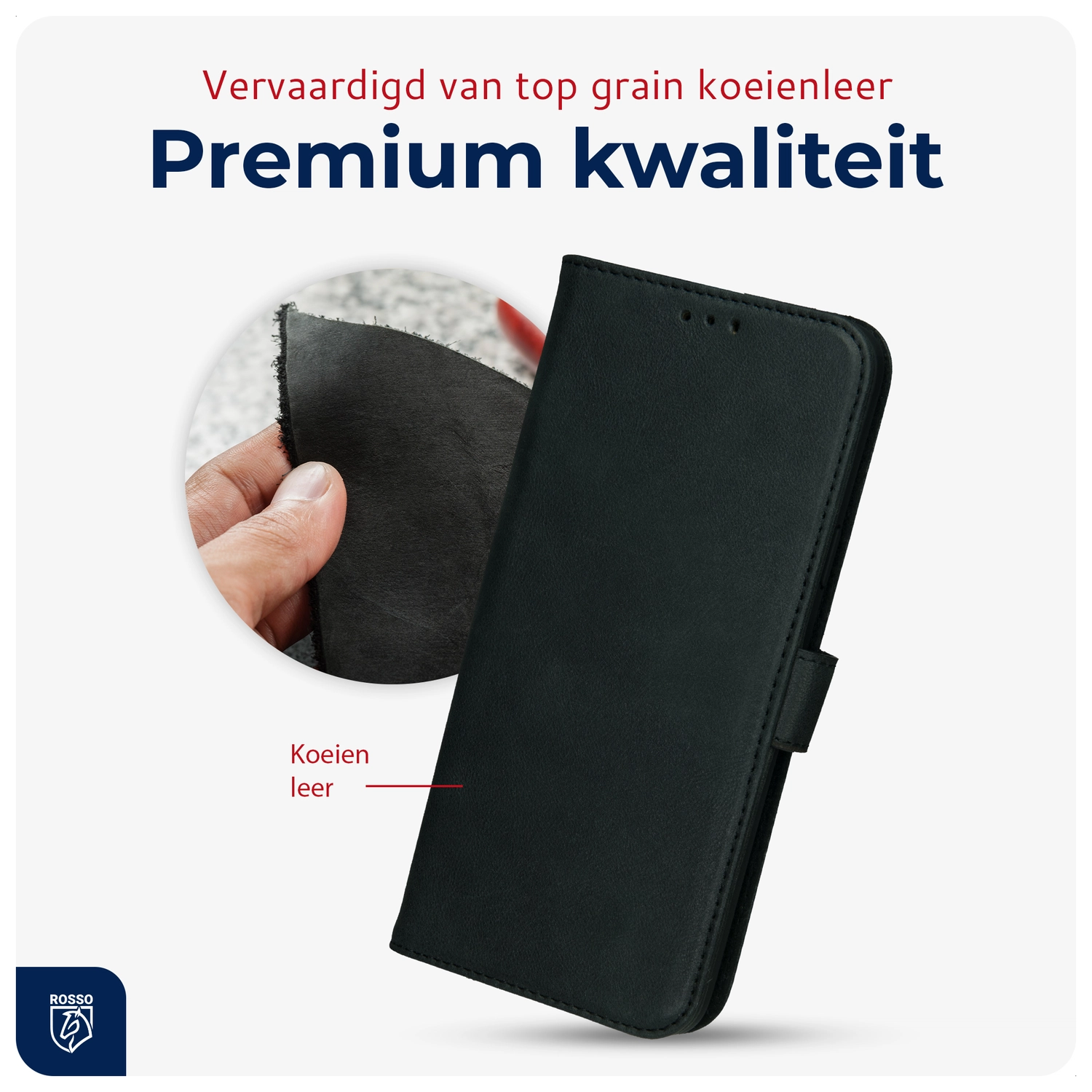 Rosso Deluxe Apple iPhone 17 Hoesje Echt Leer Book Case Zwart afbeelding 5