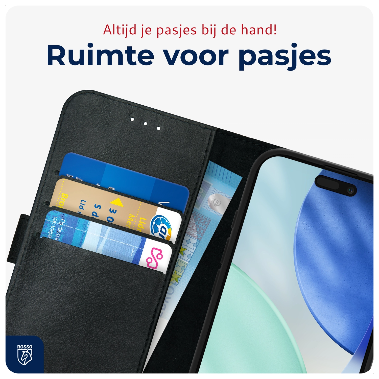 Rosso Deluxe Apple iPhone 17 Hoesje Echt Leer Book Case Zwart afbeelding 8