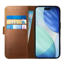 Rosso Deluxe Apple iPhone 17 Hoesje Echt Leer Book Case Bruin afbeelding