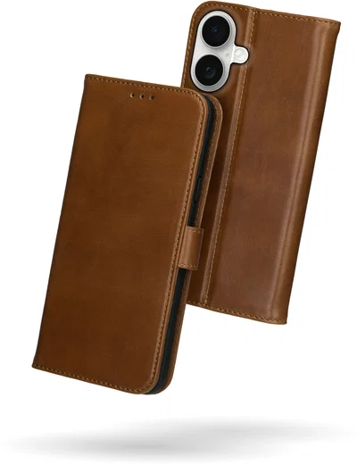 Rosso Deluxe Apple iPhone 17 Hoesje Echt Leer Book Case Bruin afbeelding 2