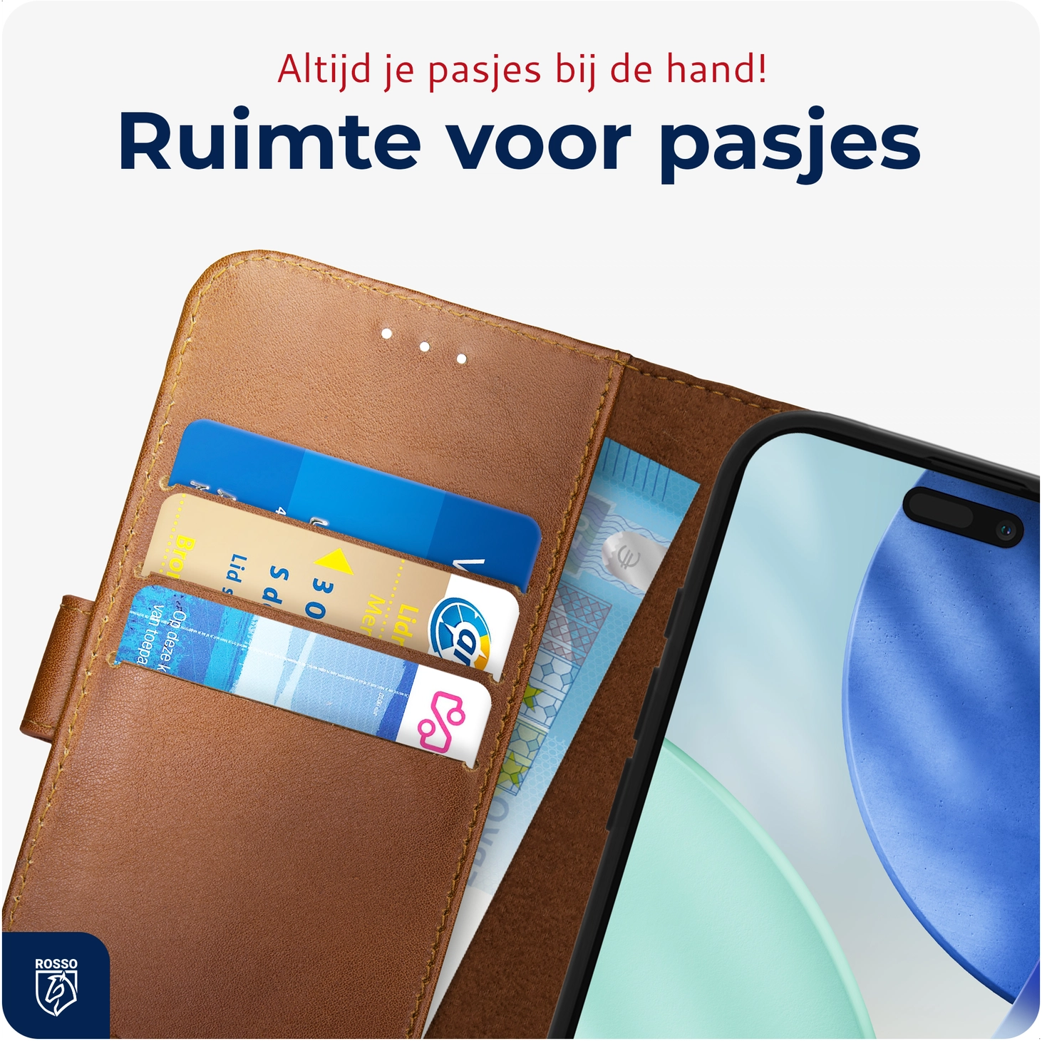 Rosso Deluxe Apple iPhone 17 Hoesje Echt Leer Book Case Bruin afbeelding 8