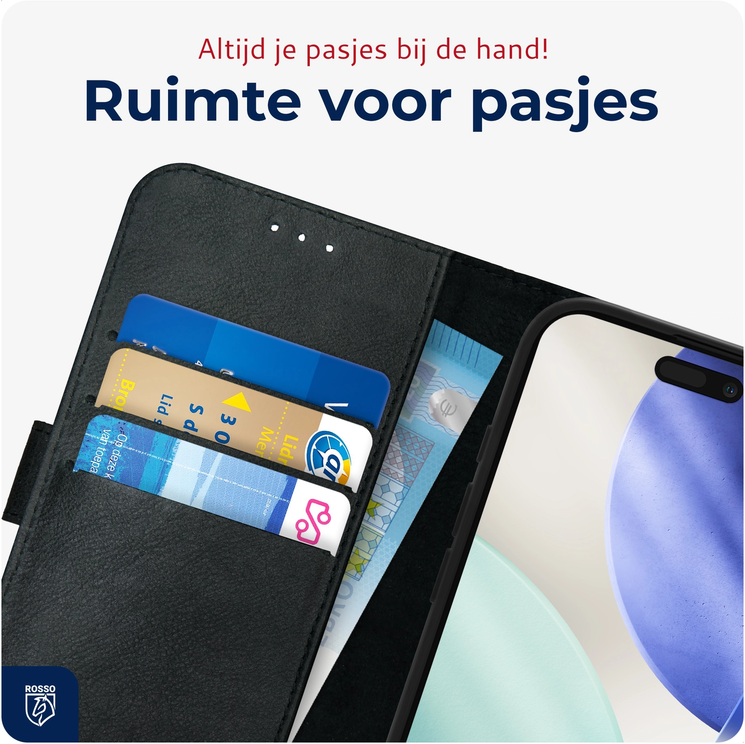 Rosso Deluxe Apple iPhone 17 Pro Hoesje Echt Leer Book Case Zwart afbeelding 6
