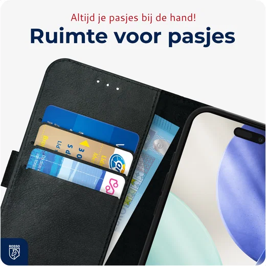 Rosso Deluxe Apple iPhone 17 Pro Hoesje Echt Leer Book Case Zwart afbeelding 6