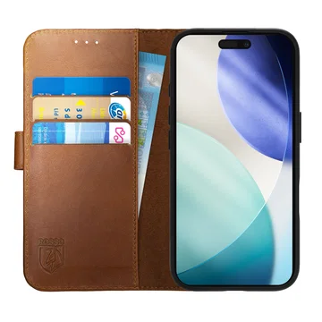 Rosso Deluxe Apple iPhone 17 Pro Hoesje Echt Leer Book Case Bruin