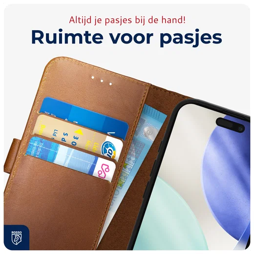 Rosso Deluxe Apple iPhone 17 Pro Hoesje Echt Leer Book Case Bruin afbeelding 6