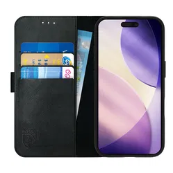 Rosso Deluxe Apple iPhone 17 Pro Max Hoesje Echt Leer Book Case Zwart afbeelding