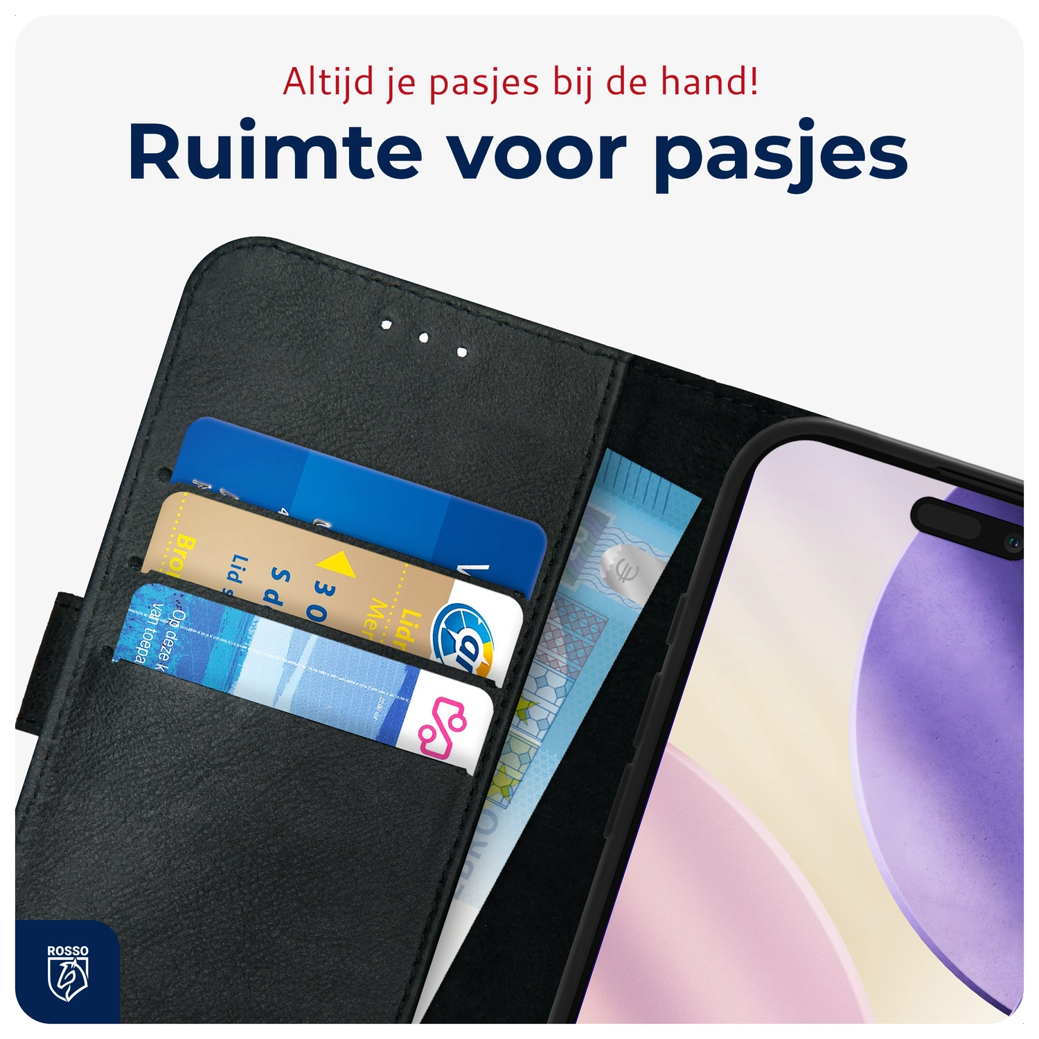 Rosso Deluxe Apple iPhone 17 Pro Max Hoesje Echt Leer Book Case Zwart afbeelding 6