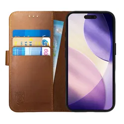 Rosso Deluxe Apple iPhone 17 Pro Max Hoesje Echt Leer Book Case Bruin afbeelding