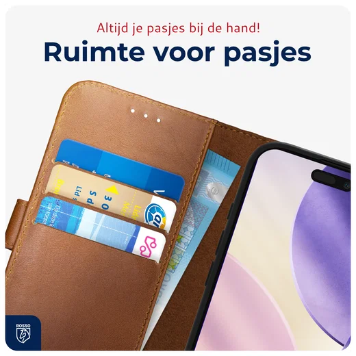 Rosso Deluxe Apple iPhone 17 Pro Max Hoesje Echt Leer Book Case Bruin afbeelding 6