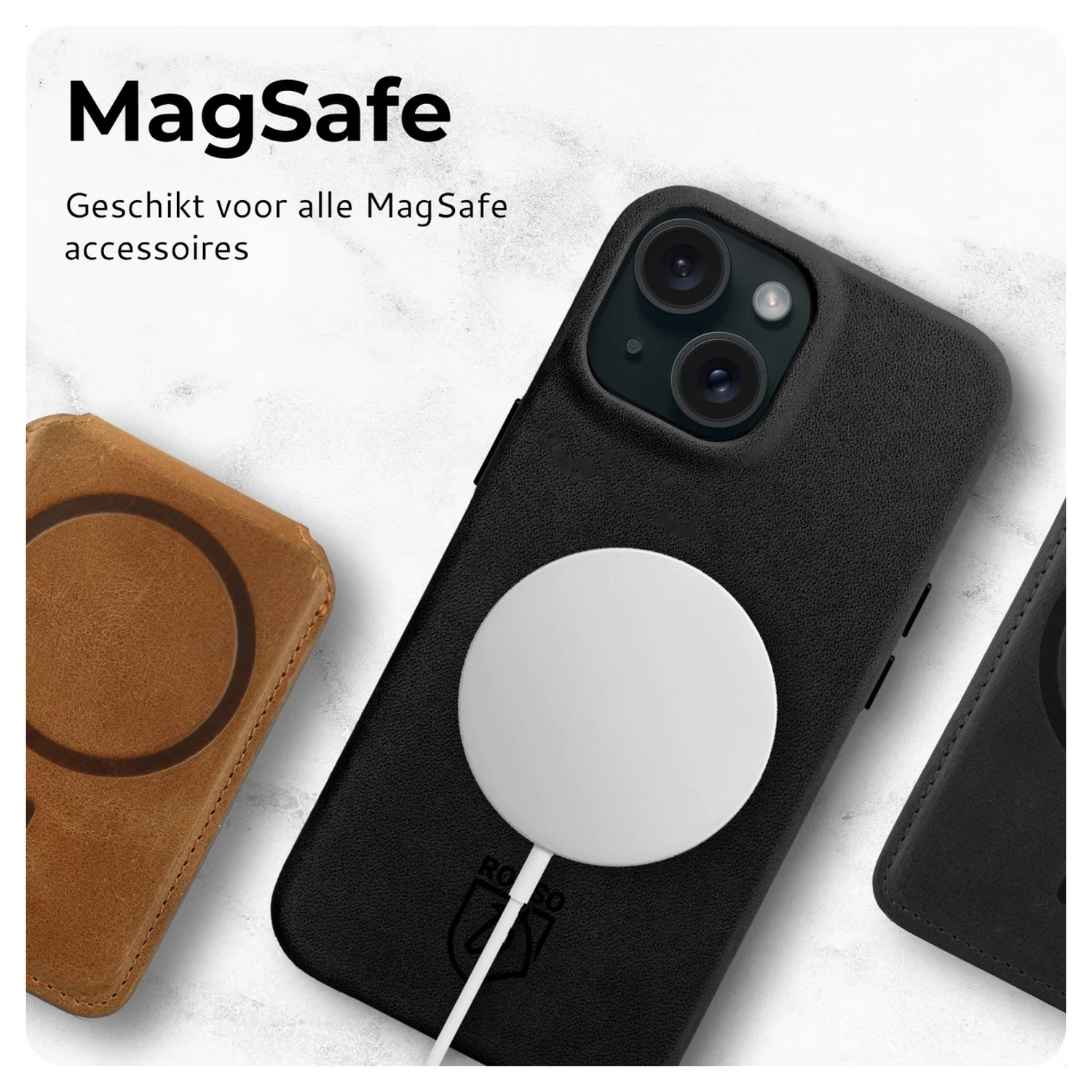 Rosso Elite iPhone Air Hoesje Leer Back Cover MagSafe Zwart afbeelding 5
