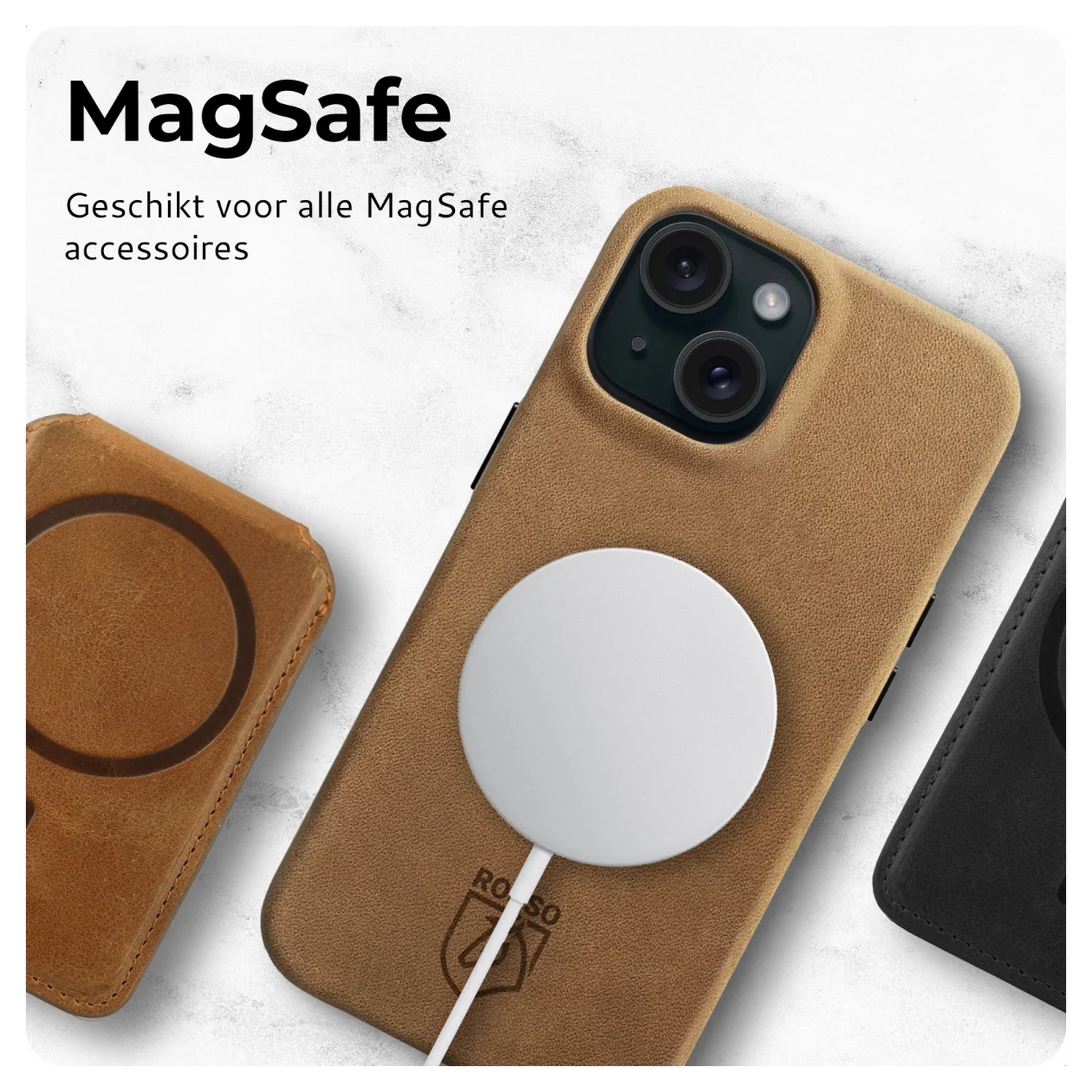 Rosso Elite iPhone Air Hoesje Leer Back Cover MagSafe Lichtbruin afbeelding 5
