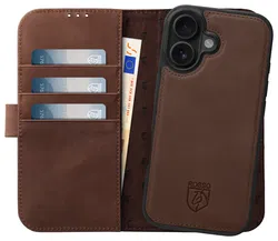 Rosso Elite Apple iPhone 17 Hoesje met MagSafe Book Case Echt Leer Bruin afbeelding