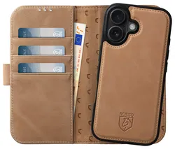 Rosso Elite Apple iPhone 17 Hoesje met MagSafe Book Case Echt Leer Licht Bruin afbeelding