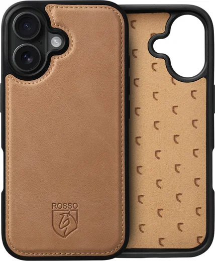 Rosso Elite Apple iPhone 17 Hoesje met MagSafe Book Case Echt Leer Licht Bruin afbeelding 9
