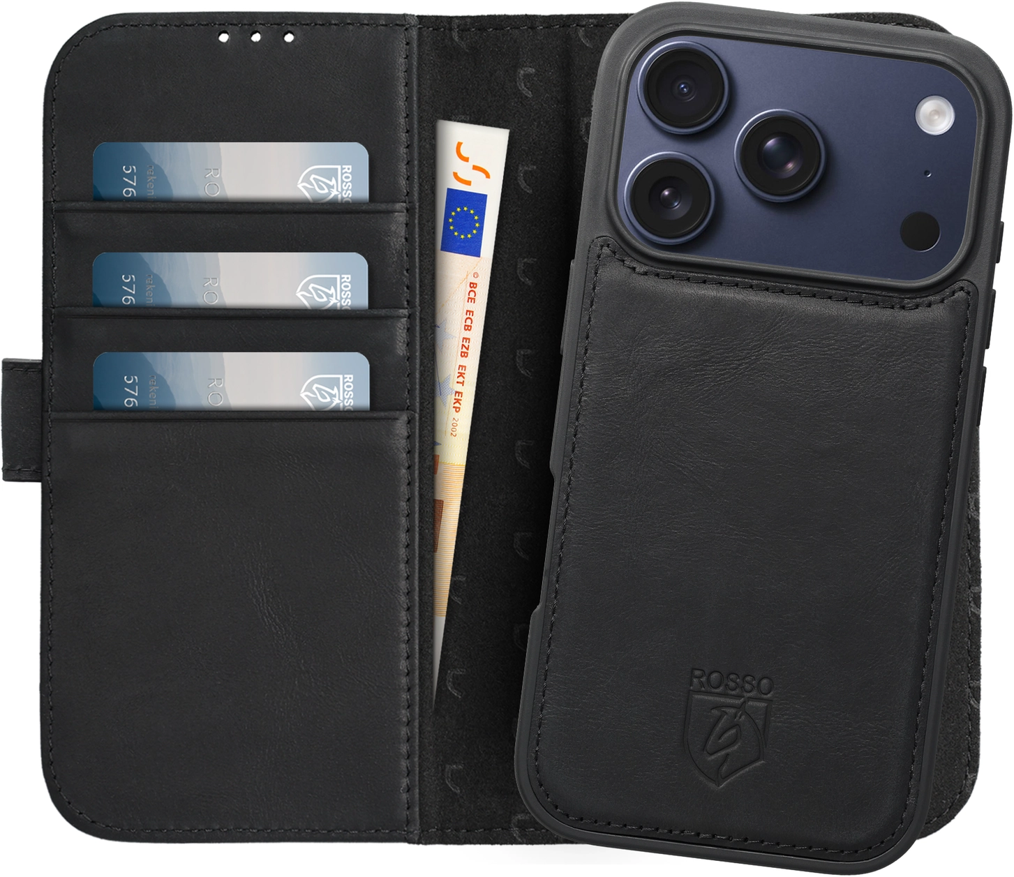 Rosso Elite iPhone 17 Pro Hoesje met MagSafe Book Case Echt Leer Zwart afbeelding 1