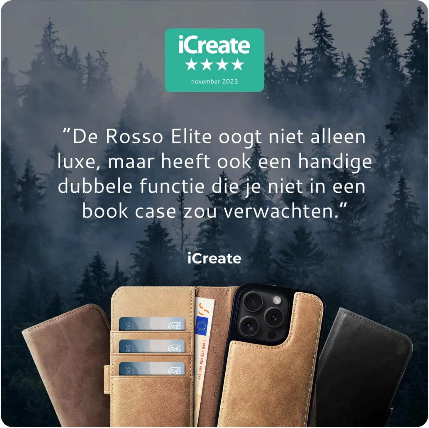 Rosso Elite iPhone 17 Pro Hoesje met MagSafe Book Case Echt Leer Zwart afbeelding 6