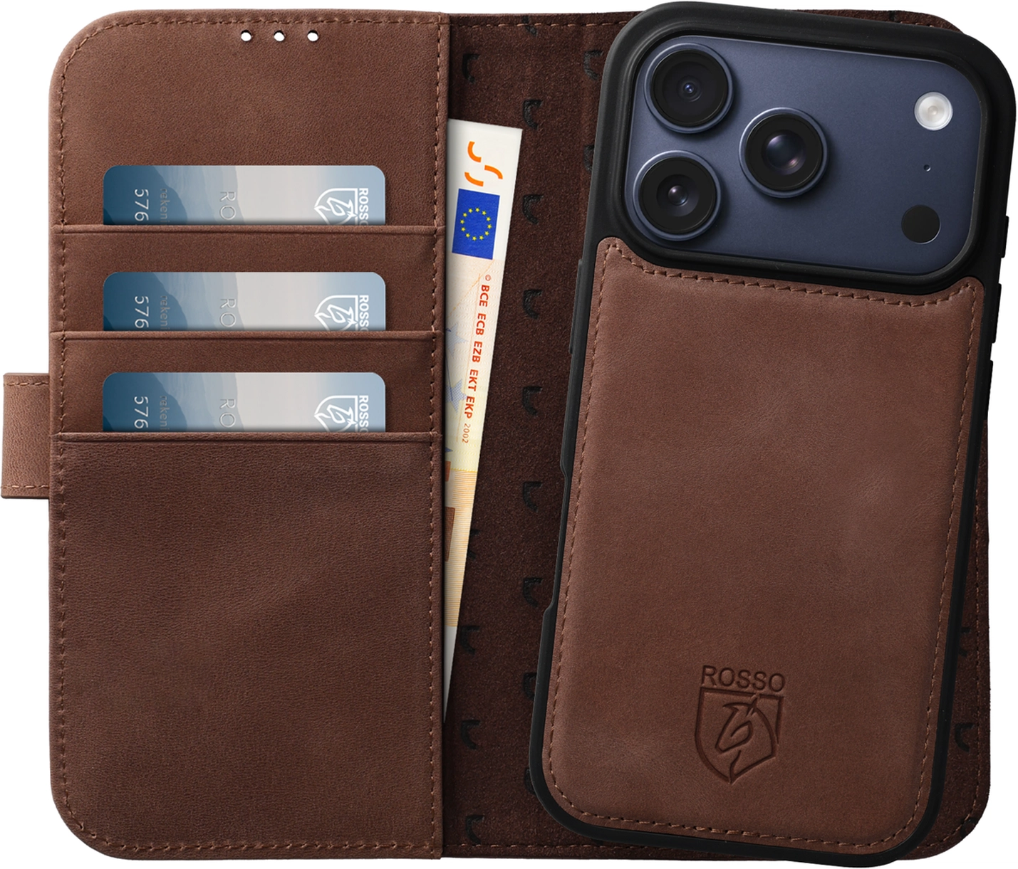 Rosso Elite iPhone 17 Pro Hoesje met MagSafe Book Case Echt Leer Bruin afbeelding 1