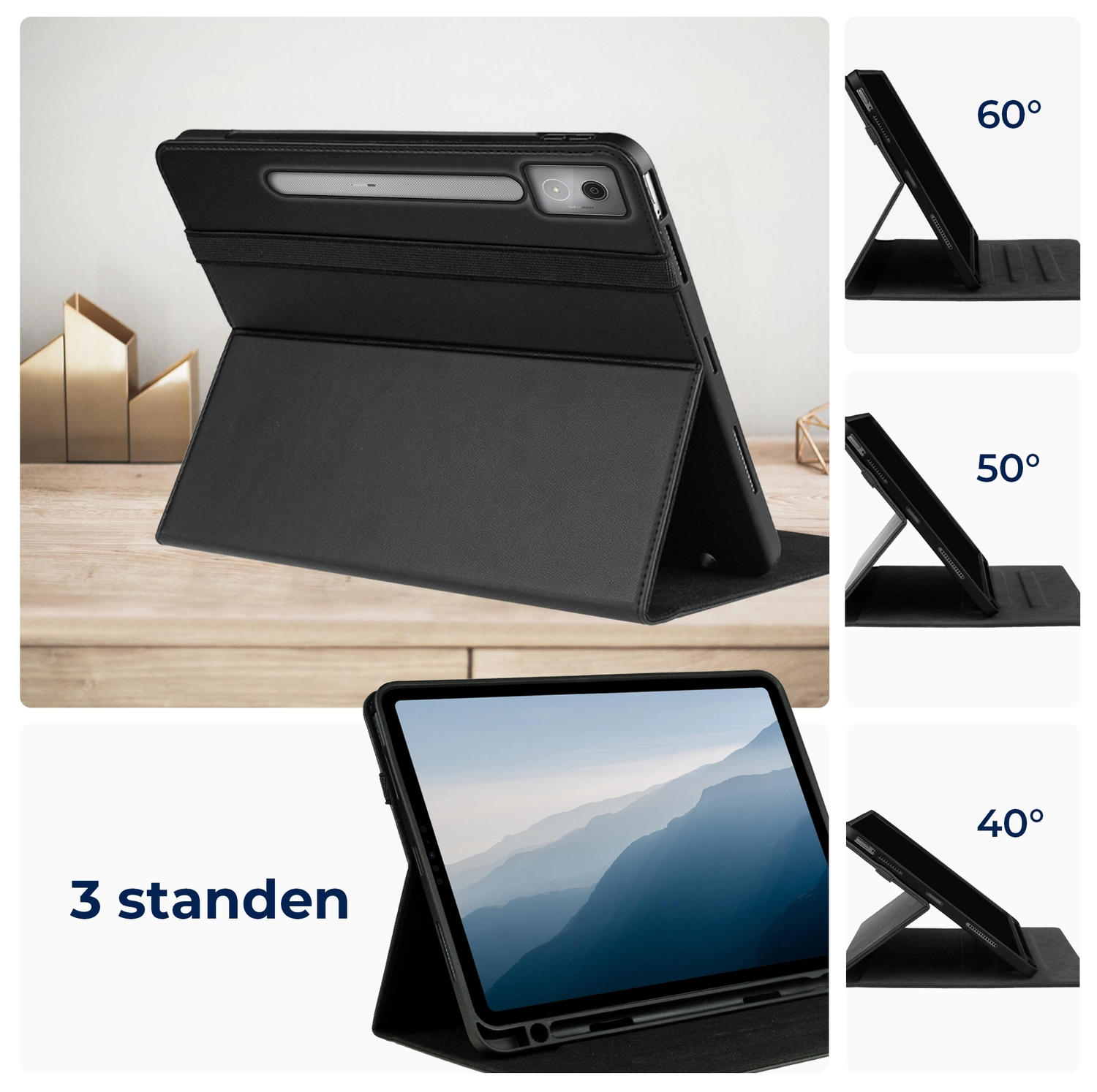 Rosso Element Lenovo Idea Tab Pro 12.7 Hoes Book Case Zwart afbeelding 2