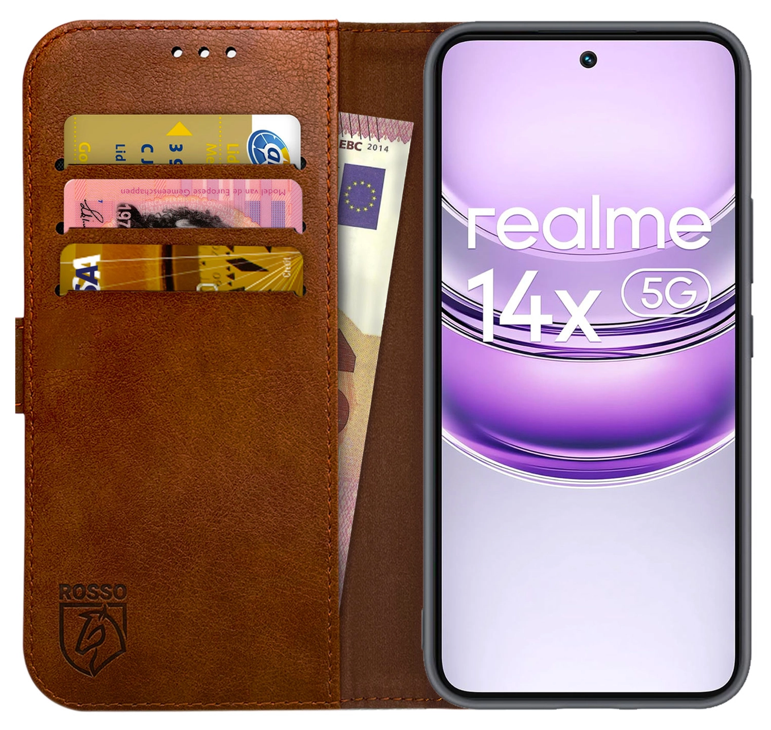 Rosso Element Realme 14X Hoesje Book Case Wallet Bruin afbeelding 1