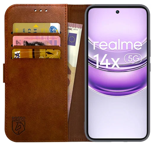 Rosso Element Realme 14X Hoesje Book Case Wallet Bruin afbeelding 1