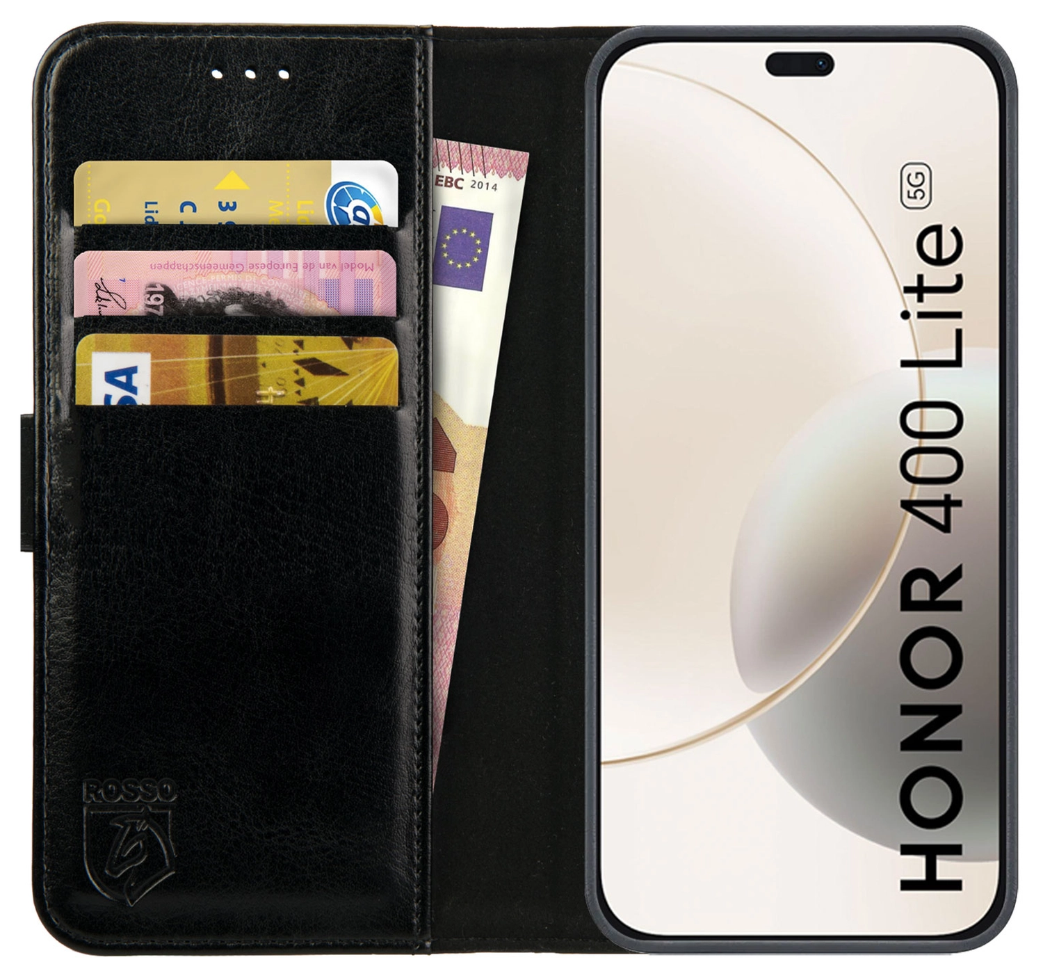 Rosso Element Honor 400 Lite Hoesje Book Case Wallet Zwart afbeelding 1