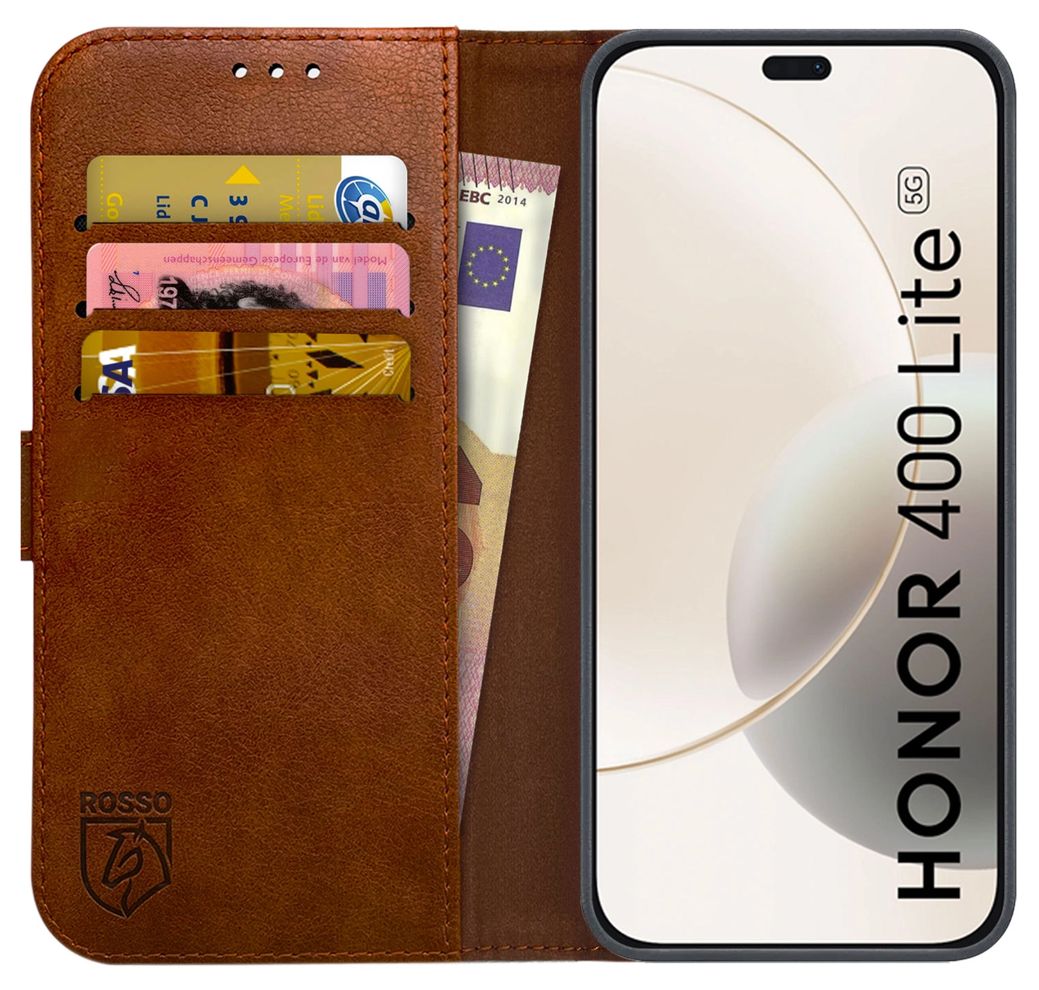 Rosso Element Honor 400 Lite Hoesje Book Case Wallet Bruin afbeelding 1