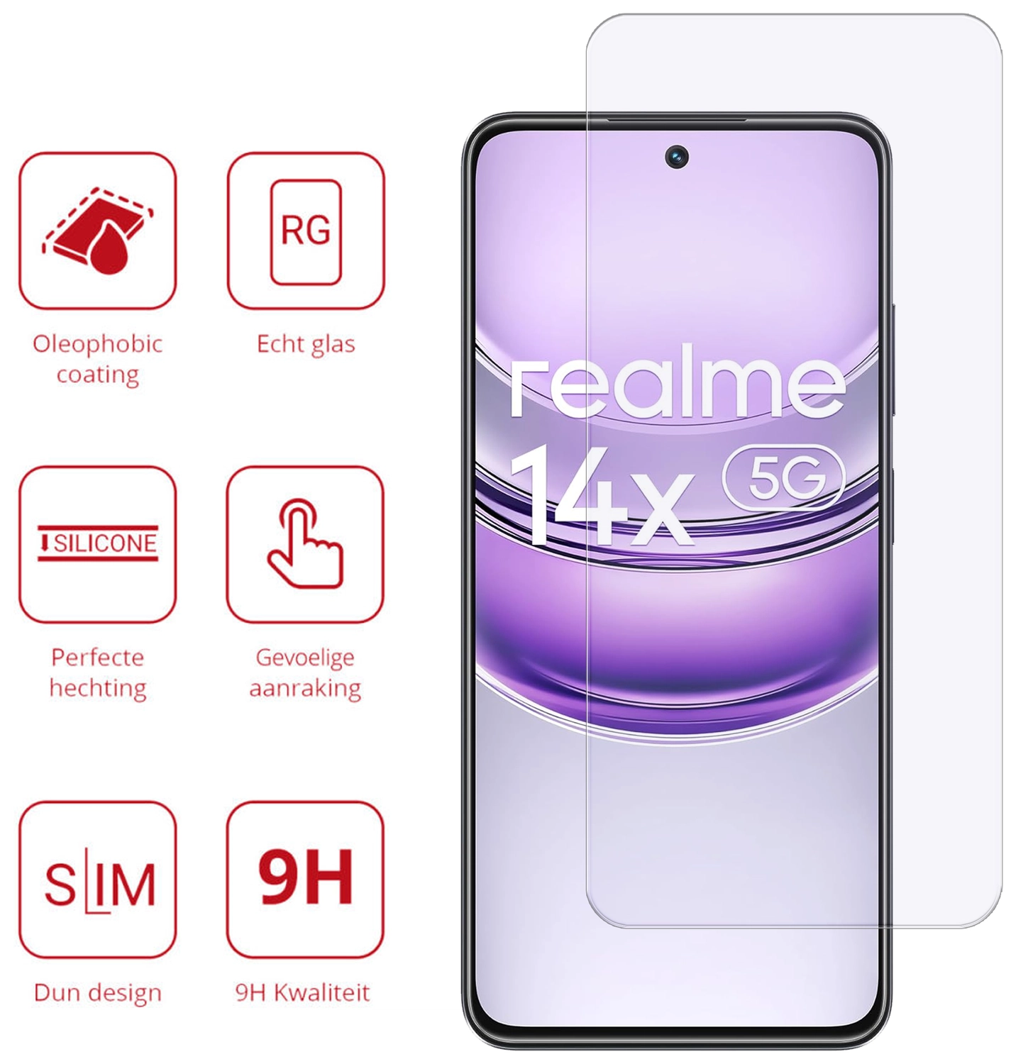 Rosso Realme 14X 9H Tempered Glass Screen Protector afbeelding 2