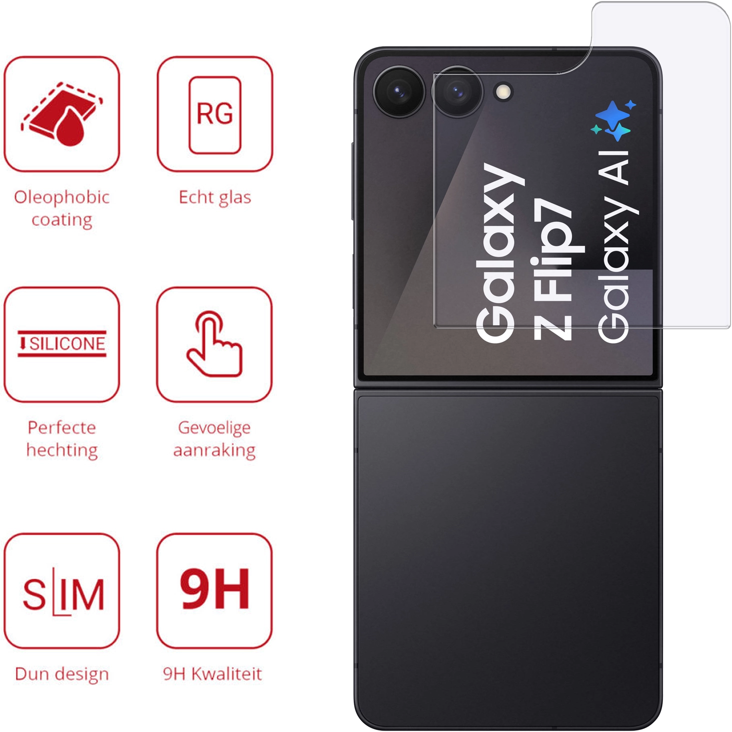 Rosso Samsung Galaxy Z Flip 7 9H Tempered Glass Screen Protector Achterkant afbeelding 2