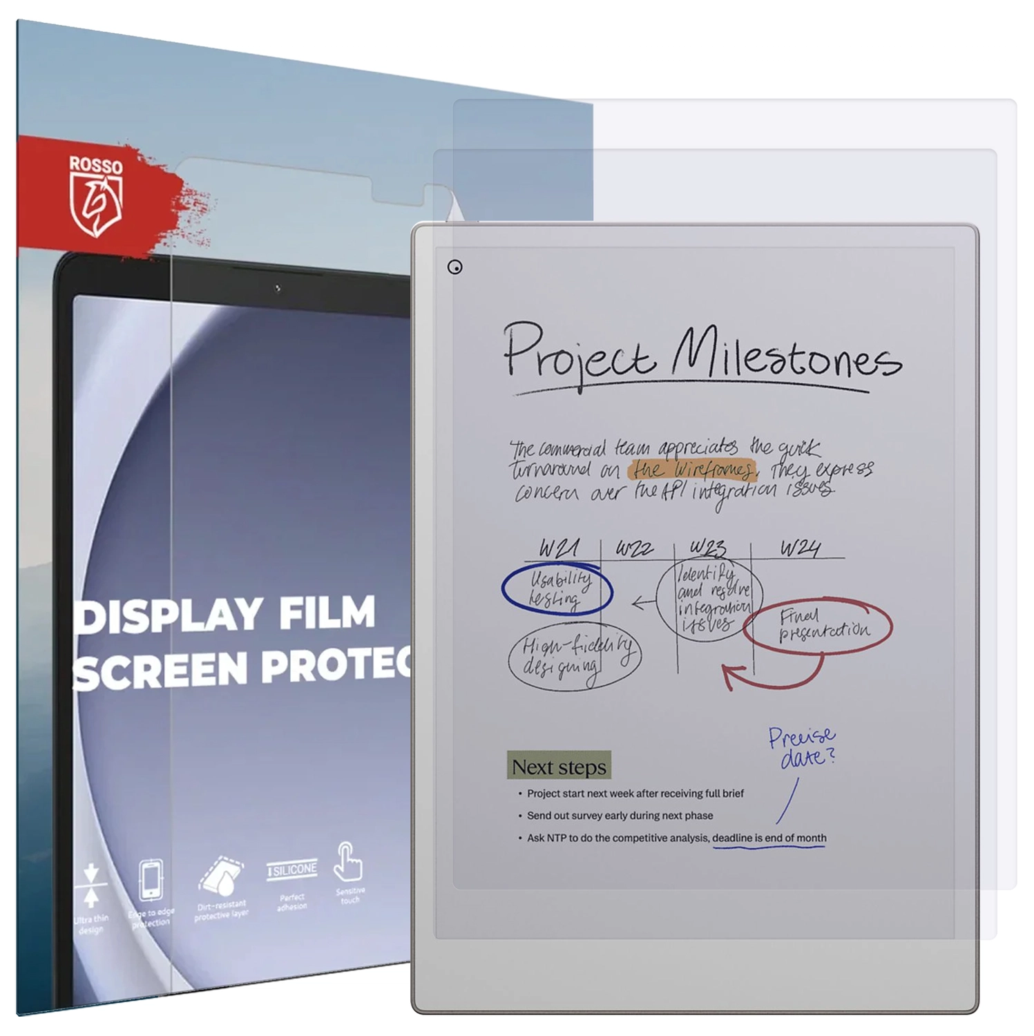 Rosso ReMarkable Paper Pro Screen Protector Ultra Clear Folie Duo Pack afbeelding 6