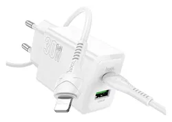 Hoco 30W Snellader Power Delivery + USB-C naar Lightning Kabel 1M Wit afbeelding