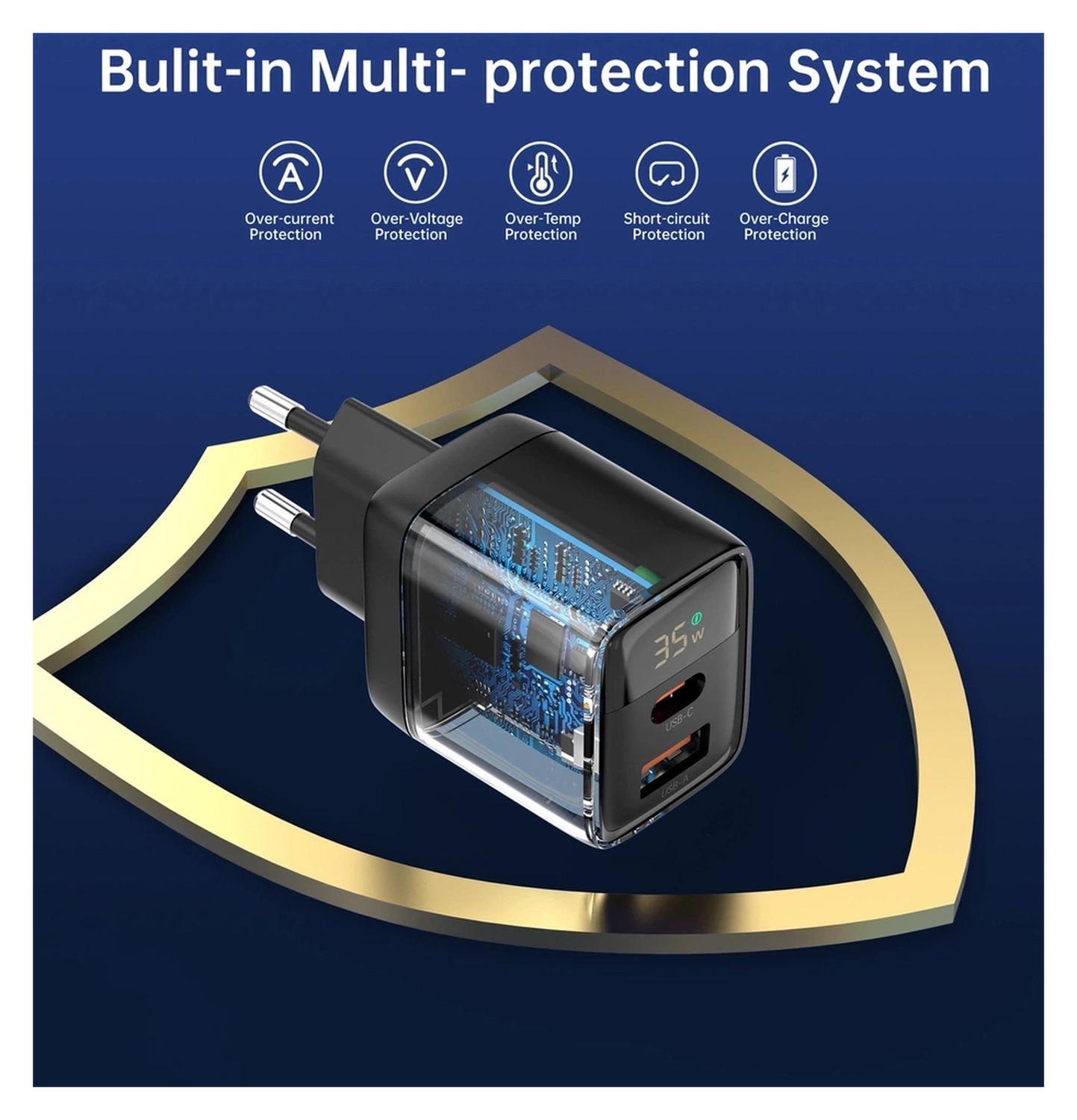 Choetech USB/USB-C GaN Snellader 35W PD Adapter Fast Charge Zwart afbeelding 6