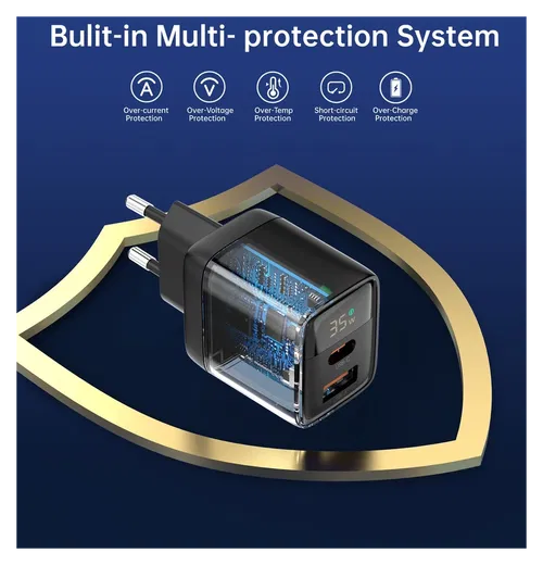 Choetech USB/USB-C GaN Snellader 35W PD Adapter Fast Charge Zwart afbeelding 6