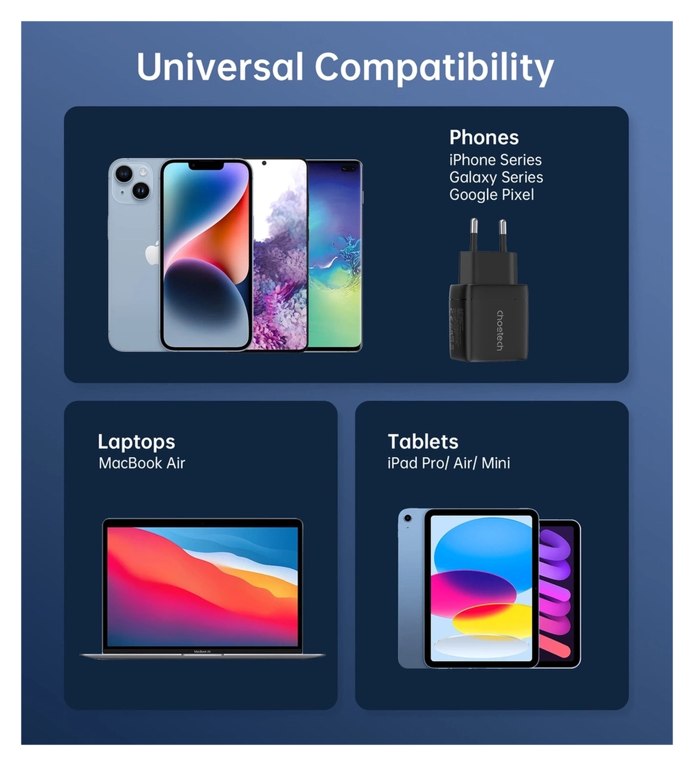 Choetech USB/USB-C GaN Snellader 35W PD Adapter Fast Charge Zwart afbeelding 8