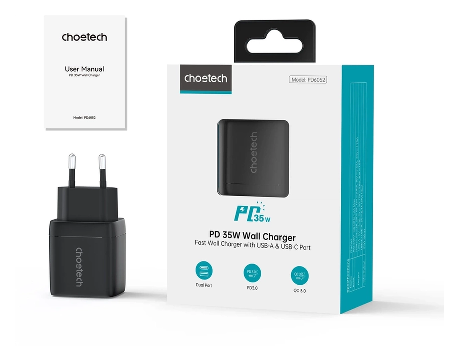 Choetech USB/USB-C GaN Snellader 35W PD Adapter Fast Charge Zwart afbeelding 9