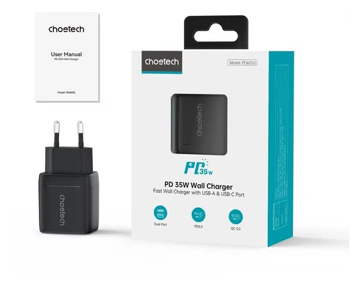 Choetech USB/USB-C GaN Snellader 35W PD Adapter Fast Charge Zwart afbeelding 9