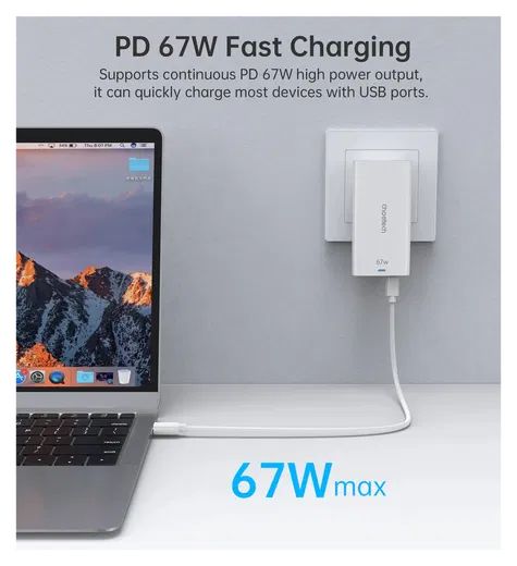 Choetech Power Delivery Oplader USB-C / USB Fast Charge 67W Wit afbeelding 2