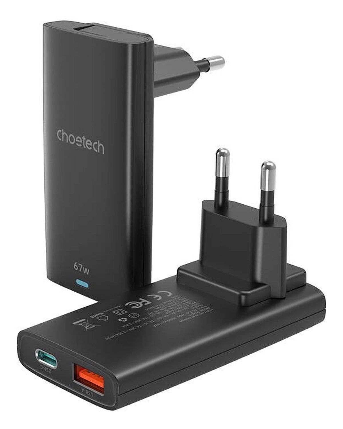 Choetech Power Delivery Oplader USB-C / USB Fast Charge 67W Zwart afbeelding 1