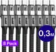 Set van 8 stuks 30cm Buddi Flex USB-C naar USB-C Kabel 60W