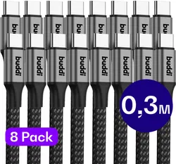 Set van 8 stuks 30cm Buddi Flex USB-C naar USB-C Kabel 60W afbeelding