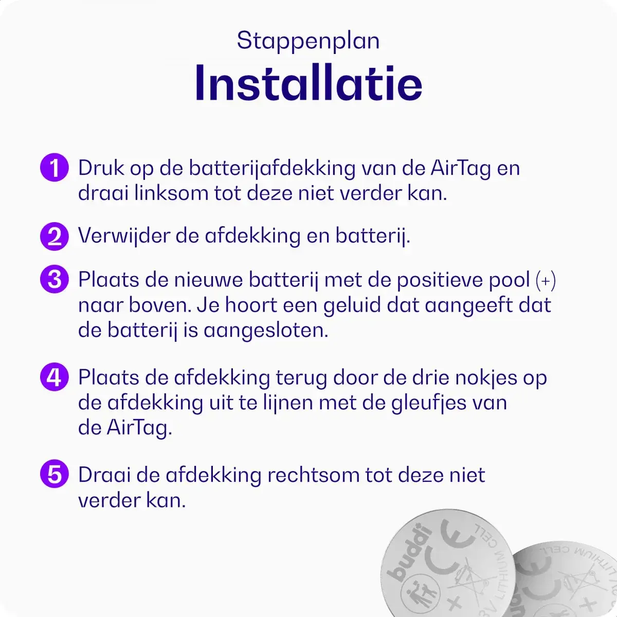 Buddi Apple AirTag Batterij CR2032 Lithium Knoopcelbatterij 210mh / 3V (10-Pack) afbeelding 8