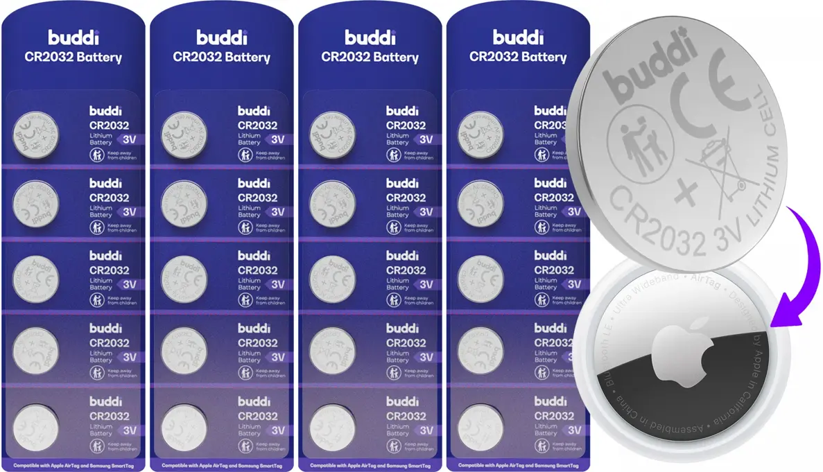 Buddi Apple AirTag Batterij CR2032 Lithium Knoopcelbatterij 210mh / 3V (20-Pack) afbeelding 1
