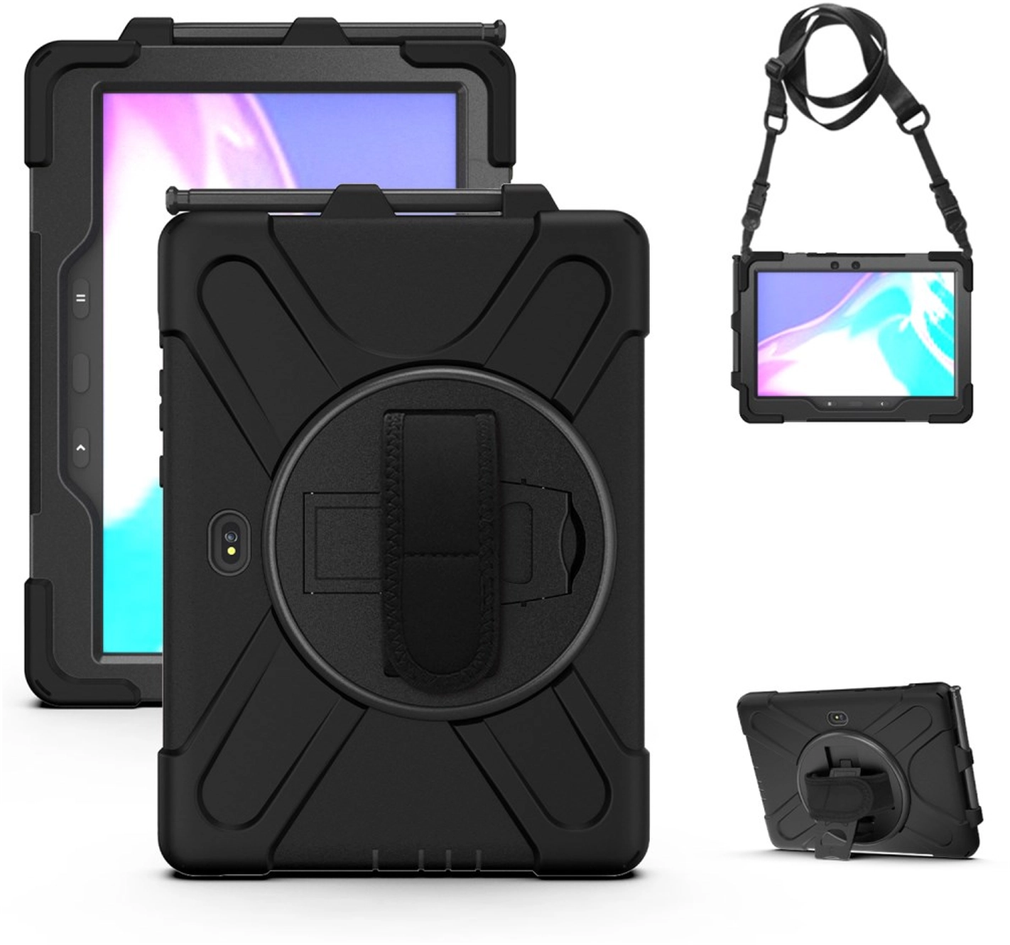 Samsung Galaxy Tab Active5 Pro Hoes Back Cover met Kickstand en Handriem Zwart afbeelding 2