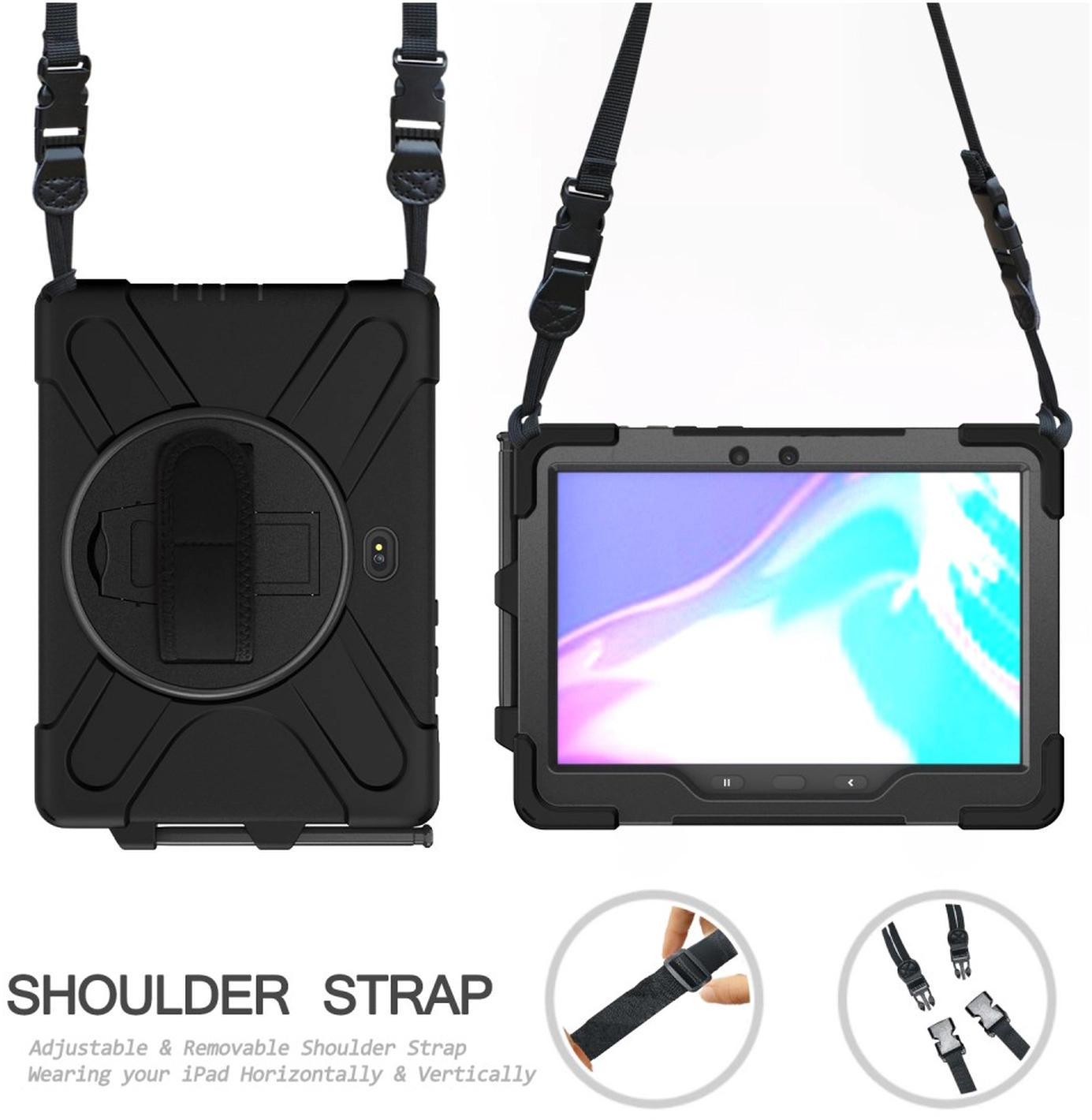 Samsung Galaxy Tab Active5 Pro Hoes Back Cover met Kickstand en Handriem Zwart afbeelding 6