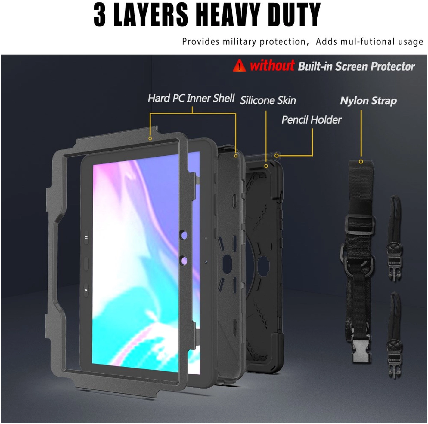 Samsung Galaxy Tab Active5 Pro Hoes Back Cover met Kickstand en Handriem Zwart afbeelding 8