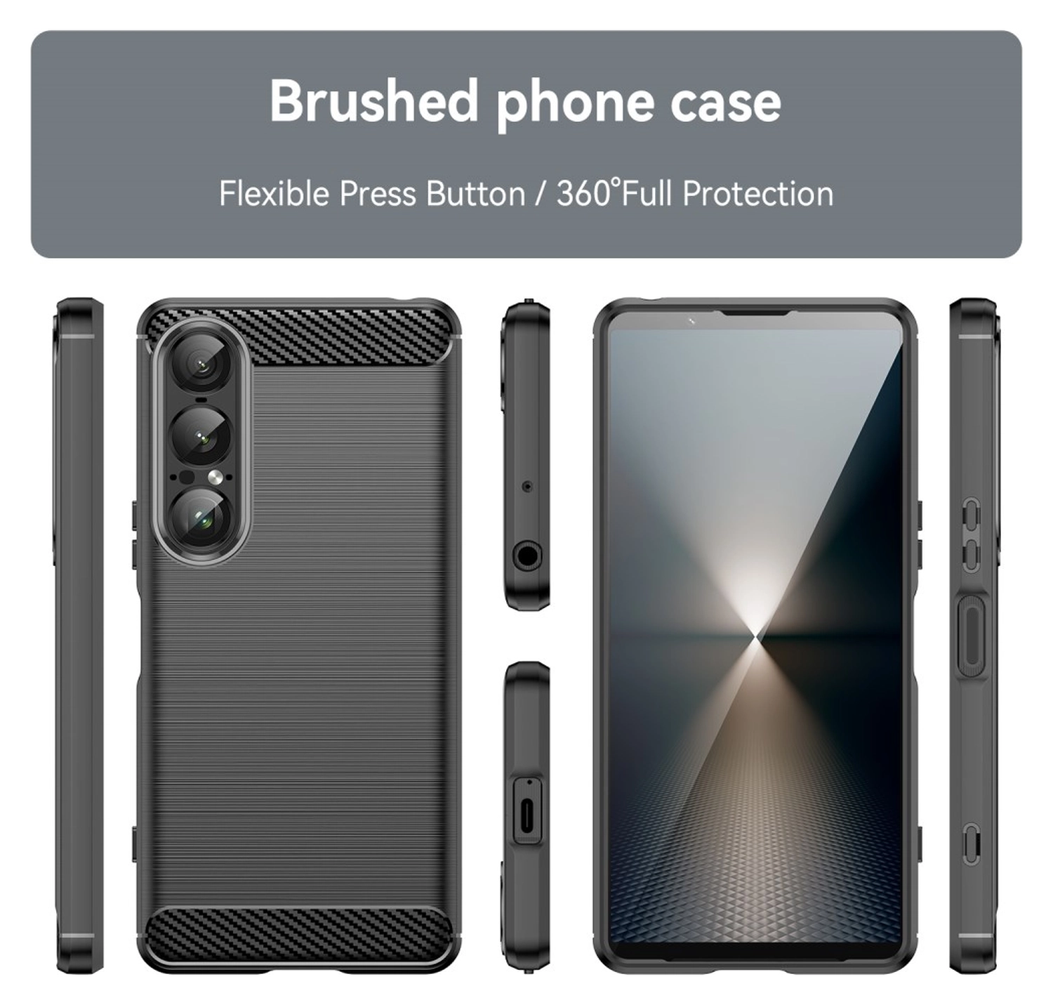 Sony Xperia 1 VII Hoesje Geborsteld TPU Flexibele Back Cover Zwart afbeelding 8