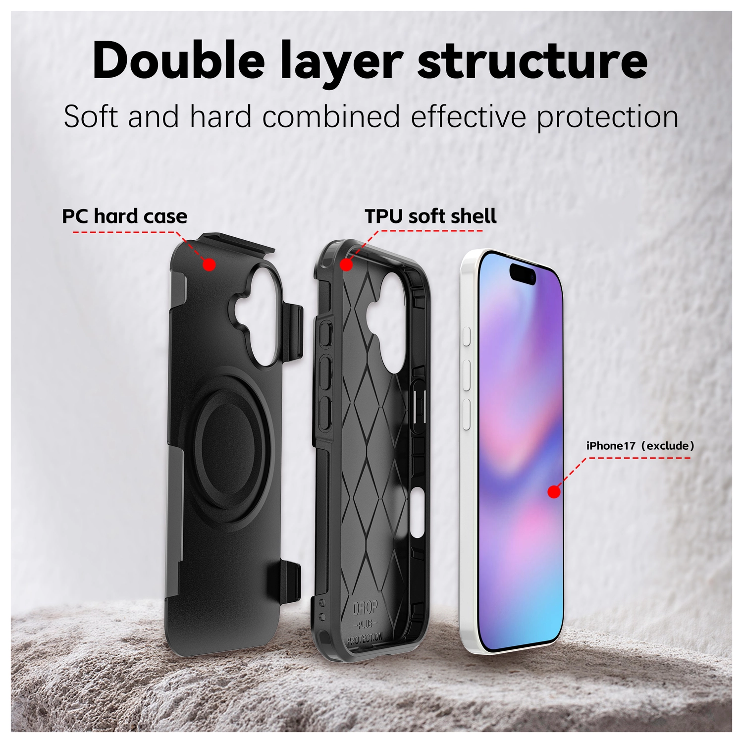 Apple iPhone 17 Hoesje Dual-Layer Hybride Back Cover met MagSafe Zwart afbeelding 6