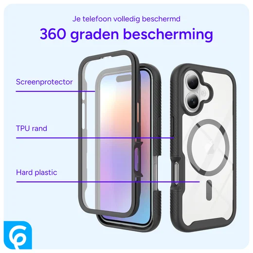 Apple iPhone 17 Hoesje Full Protect 360° Cover met MagSafe Zwart afbeelding 6